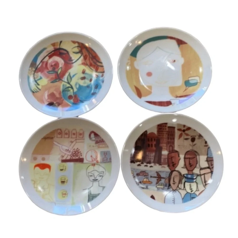Starbucks 2005 Leadership Conference Colorful Art Deco Ceramic Plates Set (4).